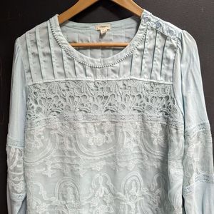 Anthropologie Tiny Tops Mixed Lace long sleeve shirt XL Light Seafoam Green Boho